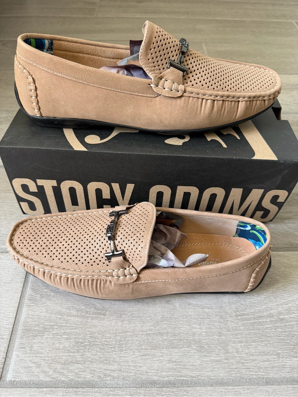 Stacy Adams Beige/Tan Perforated Bit Loafers -12M